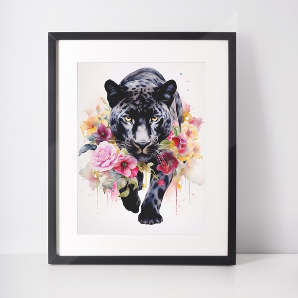 Watercolor Black Jaguar Wall Art Print Unframed - Majestic Jungle Elegance - Picture 2 of 7